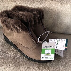 Flexus by SpringStep suede waterproof fur top boots